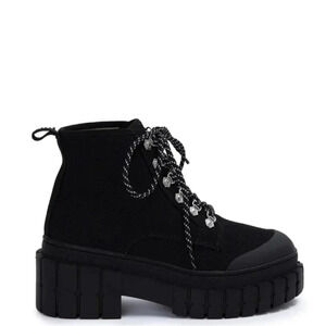 NEW Dakota Calcados Kross Canvas Chunky Platform Moto Boots Suede Black Size 8